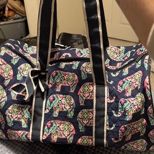Navy Elephant Print Travel Bag